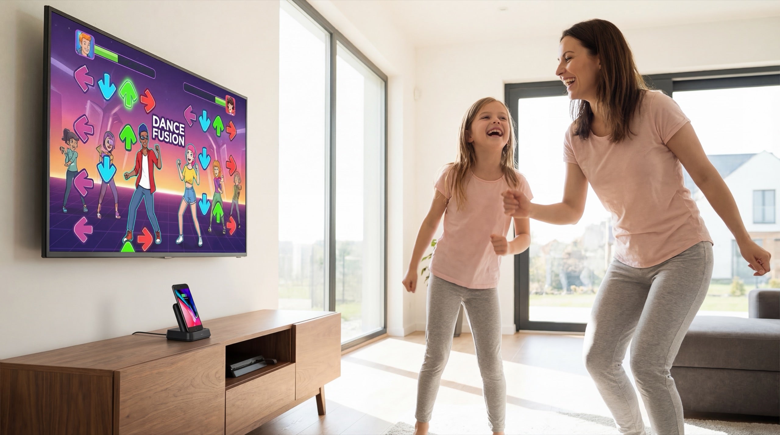A family playing PlayDock together