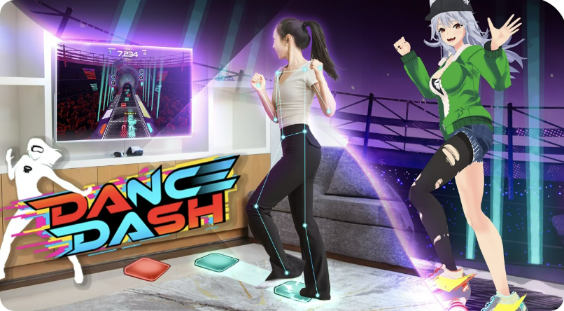 Playing Dance Dash on the TV with live body tracking