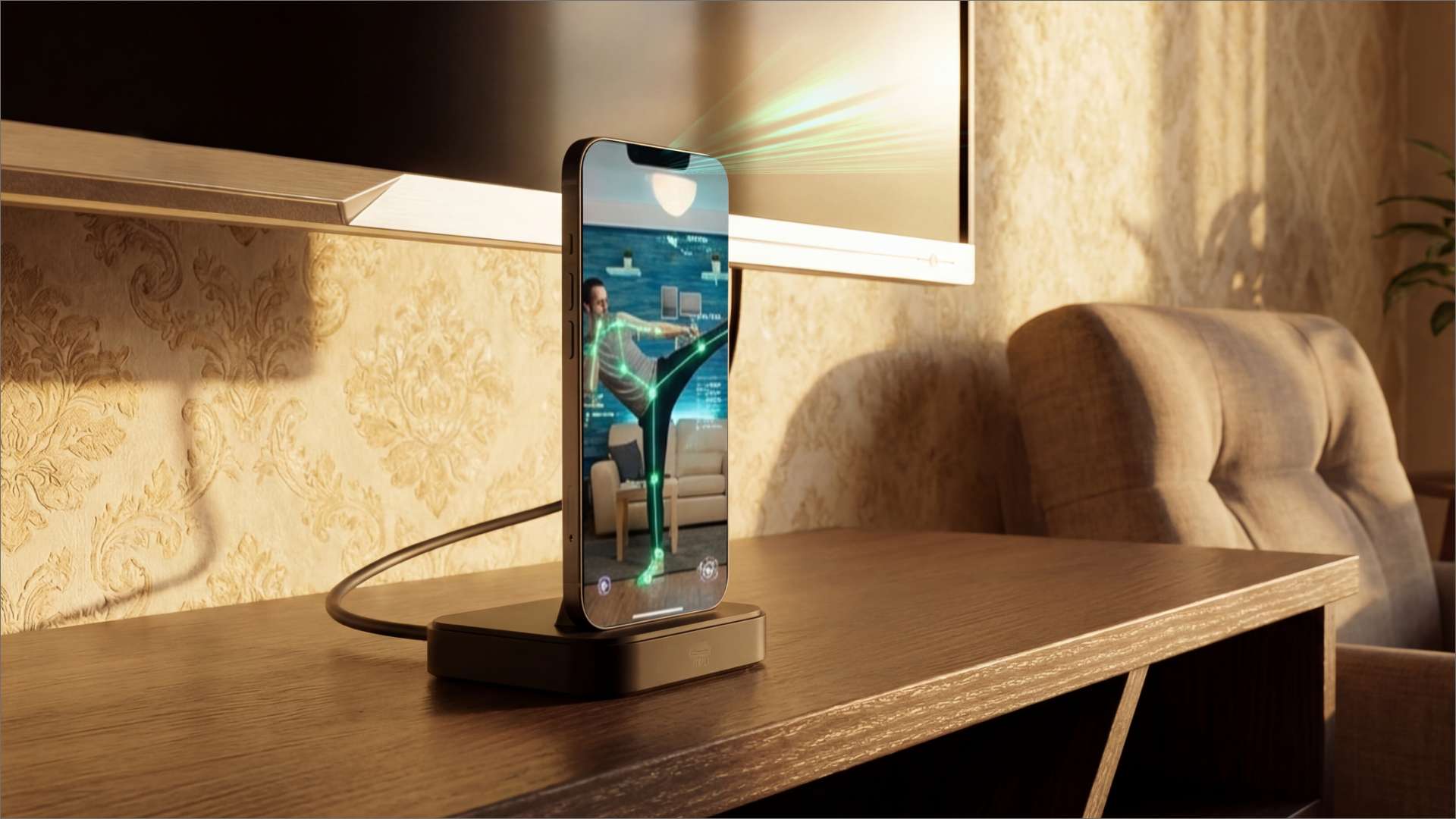 PlayDock docked in a living room