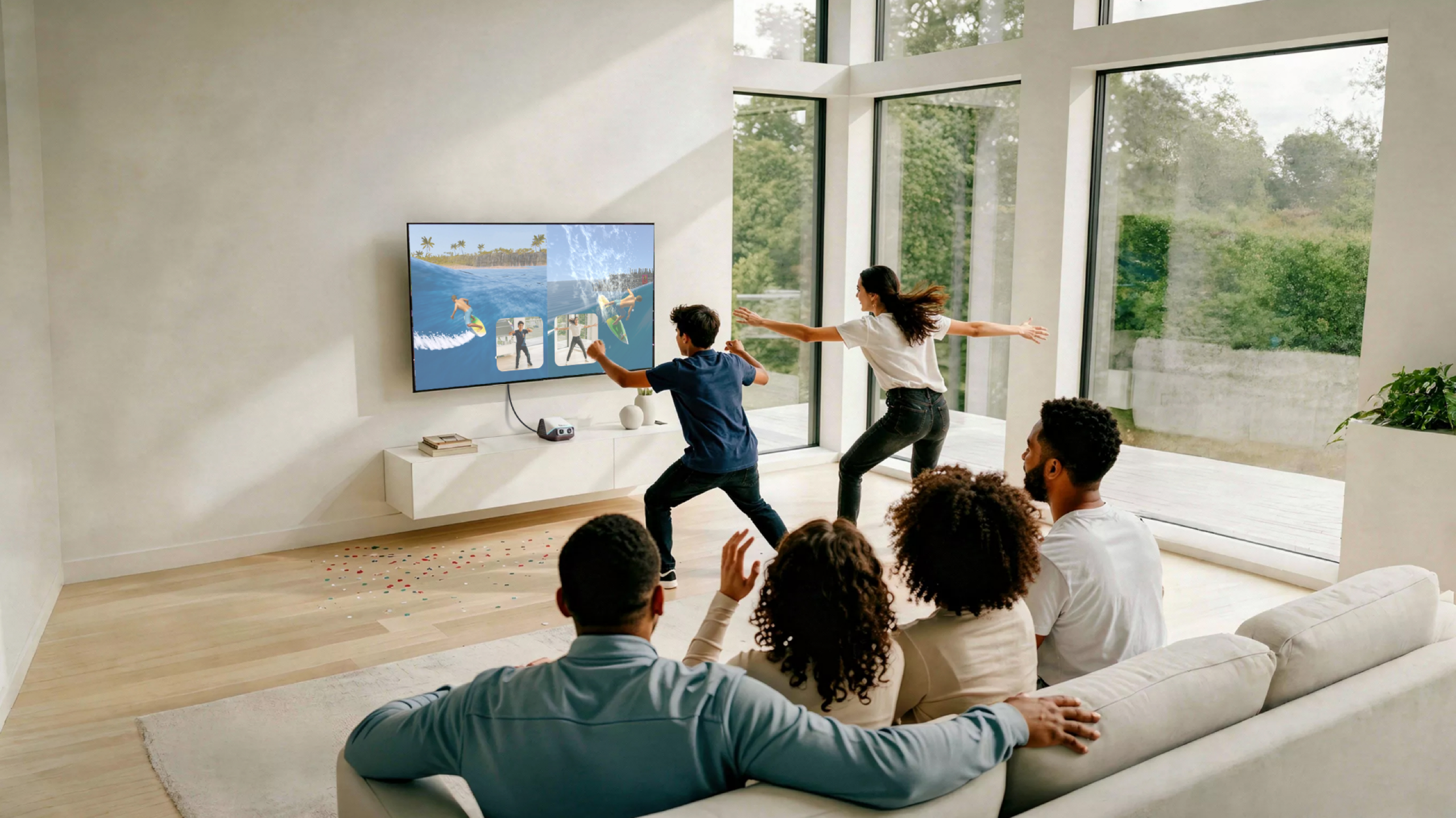 A whole family playing PlayDock together