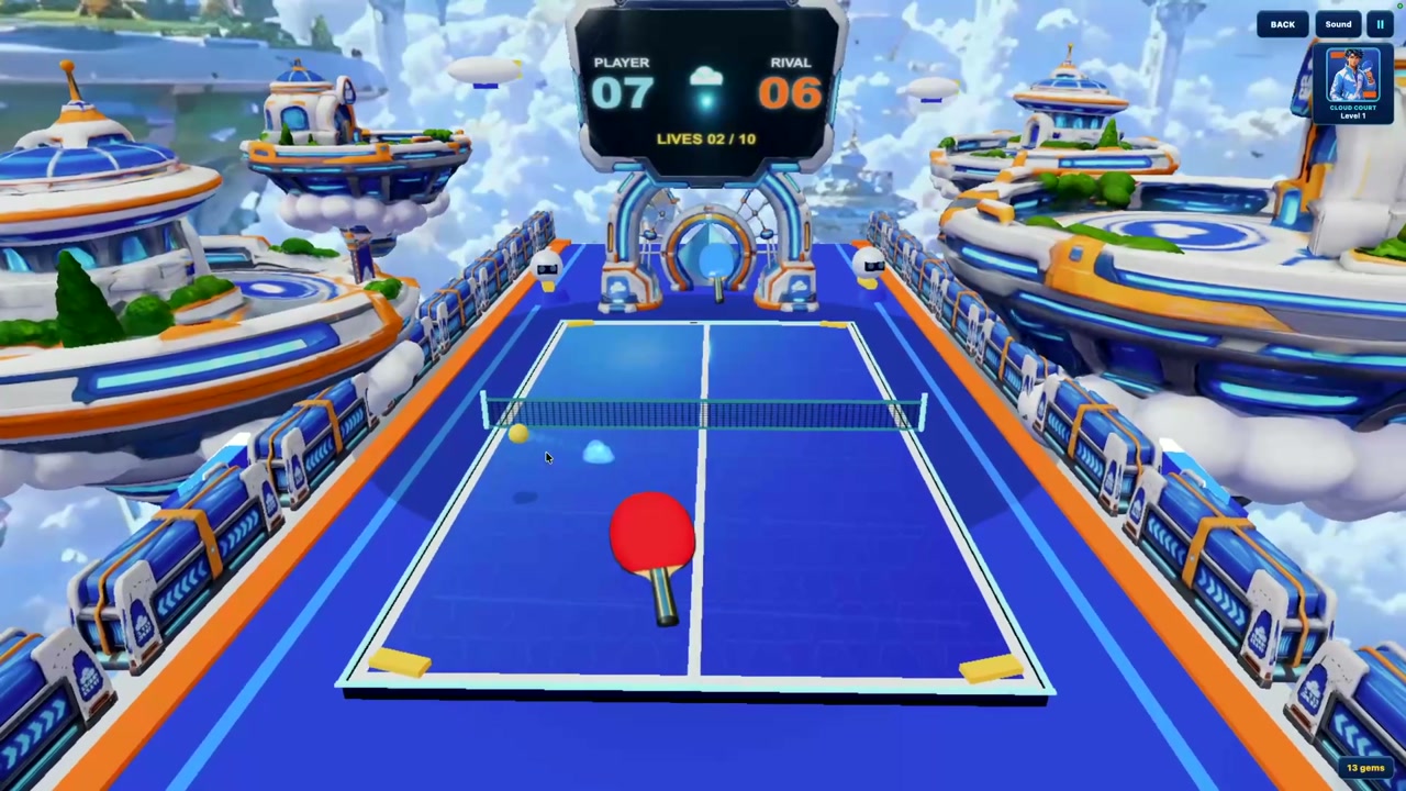 Paddle Arc ping-pong gameplay on a colorful arena table