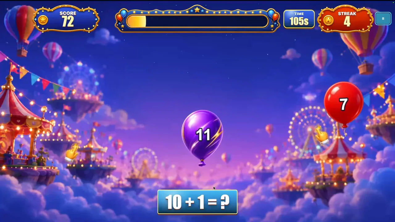 Action from the Brainy Balloons gameplay recording